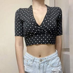 PrettyLittleThing Polka Dot Crop Wrap Tie Up Top